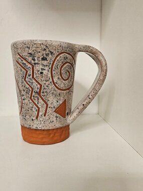 Handcrafted Southwestern Studio Pottery Mug Brown Terracotta Zigzag Geometric